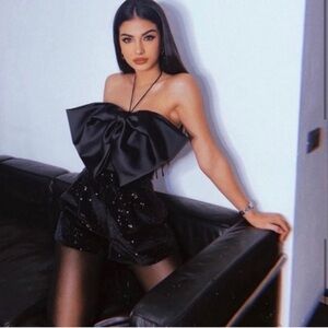 Zara Black Strapless Bow Jumpsuit